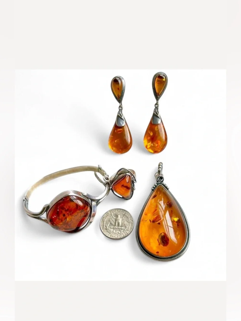 Oversized Baltic Amber & Sterling Silver Modernist Cuff Bracelet (Vtg) - Picture 15 of 15